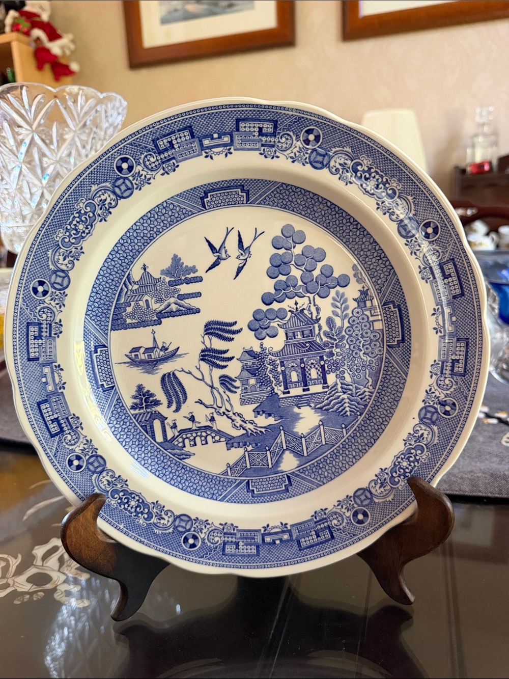 Spody Willow Blue and White Transferware Dinner Plate 10.5”